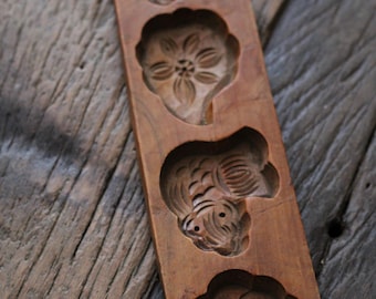 Moule à gâteau de lune antique | Art populaire en bois sculpté à la main