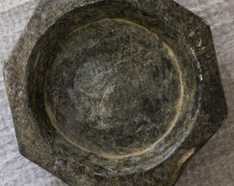 Vintage Stone Bowl Hand Carved Pickle Pot