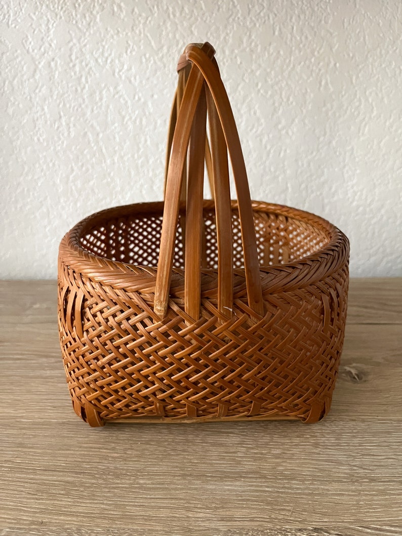Vintage Japanese Bamboo Basket Flower Vase Etsy