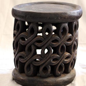 Vintage African Bamileke Side Table Rare Floral Design