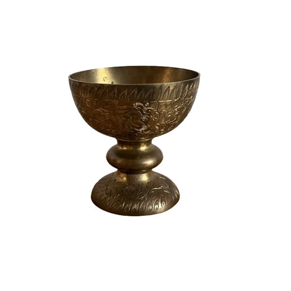 Vintage Etched Brass Pedestal Bowl