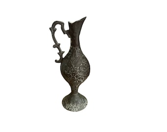 Unique Antique Ornate Victorian Ewer Pitcher Bronze or Brass Floral Design