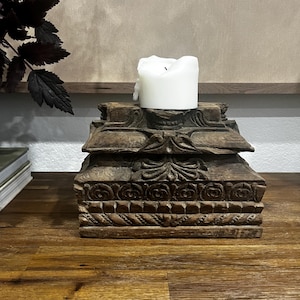 Vintage Carved Wooden Capital Candleholder