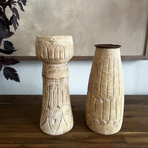 Vintage Carved Wooden Candle Holder