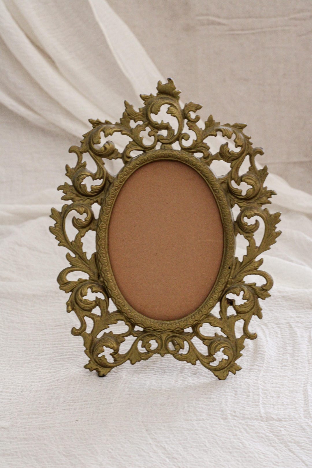 Vintage Ornate Metal Oval Frame Gold Tone - Etsy