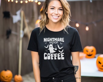 Halloween Tshirt - Nightmare before coffee - Halloween - spooky ghost - Nightmare before coffee Halloween Tshirt