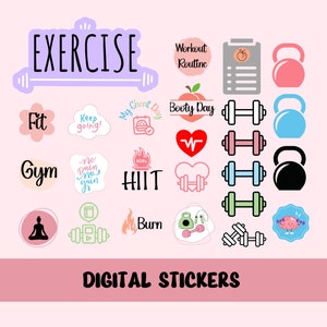 Workout Digital Stickers | Fitness Planner + Journal Stickers | Gym, Health & Wellness Digital Stickers | Motivational Stickers