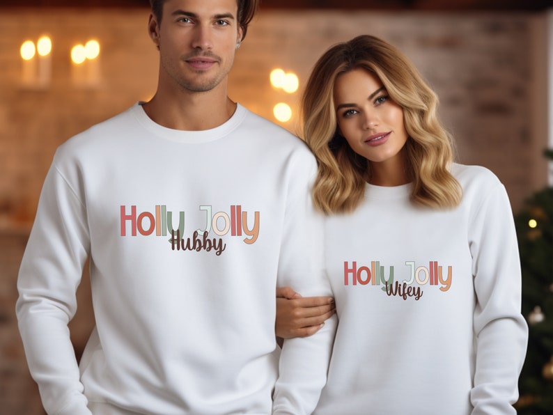Holly Jolly Hubby and Wifey Matching Crewneck Sweaters Cute Etsy