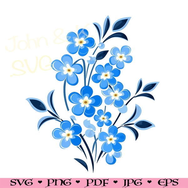 Fleur de myosotis Svg, fleur de l’État de l’Alaska Svg pour chemise, décor, Cutfile png Pdf jpg Fer sur gravure laser vinyle, Utilisation commerciale