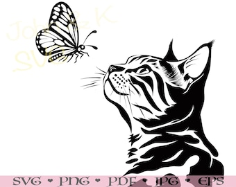 Bengal Kitten Svg, Kitten with butterfly Svg, Cat Svg for Fleece Shirt Mug Cutfile png Pdf jpg Iron on Vinyl Laser Engraving, Commercial use