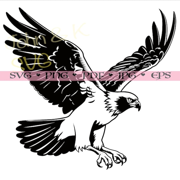 Osprey Svg, Hunting Osprey Svg, cutfile Cricut Silhouette Osprey Clipart Png Jpg Pdf Png Eps Iron on Vinyl Laser Engraving, Commercial use