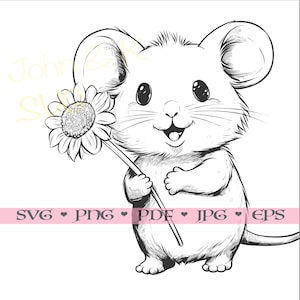 Svg de souris, Svg de souris mignonne, souris tournesol cutfile Clipart Cricut Silhouette png jpg pdf eps fer sur vinyle gravure laser, usage Commercial