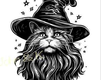 magician cat Svg, Halloween kitten Svg,cutfile Cricut Silhouette cat Clipart decal Jpg Pdf Png Iron on Vinyl Laser Engraving, Commercial use