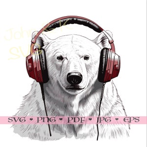 Eisbär-Svg, DJ-Bär, Wandkunst Silhouette-Eisbär Clipart Png Jpg Pdf Png Eisen auf Vinyl Lasergravur, kommerzielle Nutzung