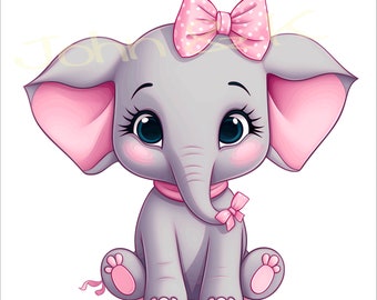 Baby elephant  Svg, Cute Baby elephant pink bow Svg, Baby elephant Clipart, Baby elephant Svg for clothes decoration, Cutfile png Pdf jpg