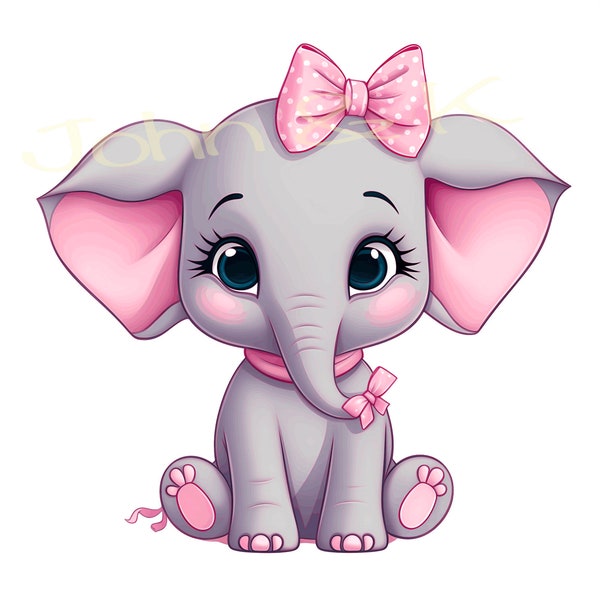 Baby elephant  Svg, Cute Baby elephant pink bow Svg, Baby elephant Clipart, Baby elephant Svg for clothes decoration, Cutfile png Pdf jpg