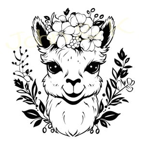 Alpaka svg, süßes Alpaka mit Blumen svg, süßes Alpaka svg, Neuseeland Alpaka svg für Kleidung Dekoration, Clipart Cutfile png Pdf jpg