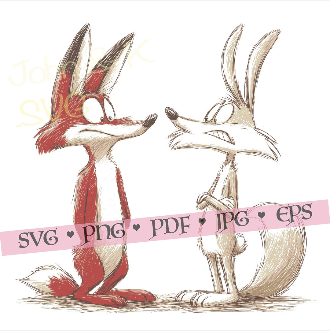 Fox Rabbit Standoff Svg, Hand Drawn Animal Rivalry, Nursery Wall Art ...