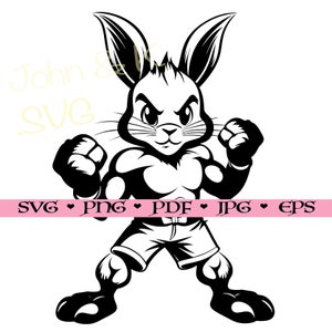 Conejito Svg, Conejito de Boxeo Svg, Cricut Silueta Conejo Clipart Png Jpg Pdf Png Eps Hierro en Vinilo Grabado Láser, Uso comercial