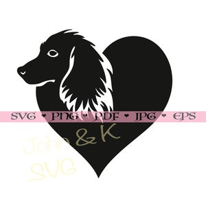 コッカーハート SVG、犬愛 SVG、犬ハート カットファイル デカール クリップアート クリカット シルエット png jpg pdf アイロン接着ビニール レーザー彫刻、商用利用