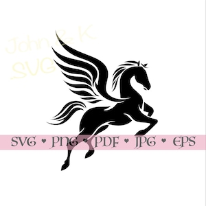 Silhueta de Pégaso majestosa, clipart de cavalo alado para Cricut Silhouette Laser Cutting Fantasy tribal design download digital