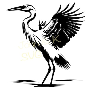 Heron Svg, Dancing Heron Svg, Heron Clipart, Heron Svg pour Fleece, Chemise, Mug, autocollant, Cutfile png Pdf jpg, téléchargement instantané numérique