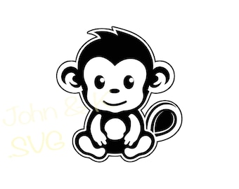 Baby Monkey SVG, Cute Monkey cutfile, Cricut Silhouette Monkey Baby Animal Clipart PNG Iron on Vinyl Laser Engraving, Commercial use