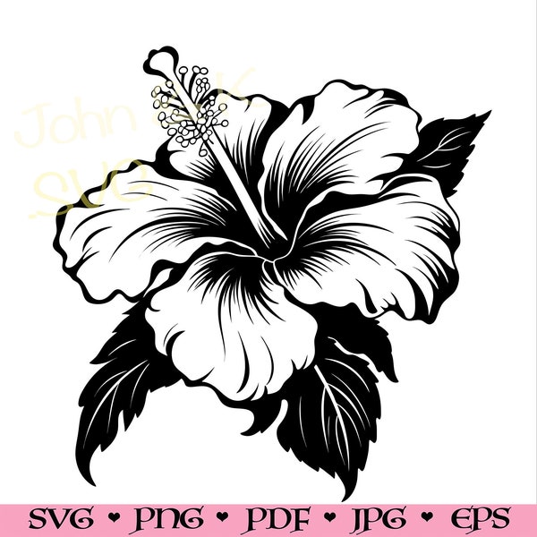 hibiscus flower Svg, hibiscus flower outline, flower Svg for Shirt, decor, Cutfile png Pdf jpg Iron on Vinyl Laser Engraving, Commercial use