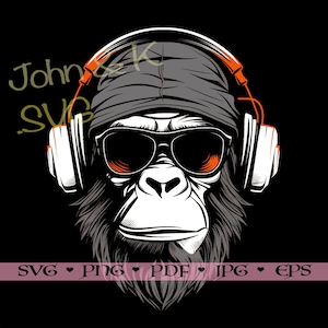 Gorilla svg, DJ Gorilla png, cutfile Cricut Silhouette Gorilla Clipart Png Jpg Pdf Png Eisen auf Vinyl Lasergravur, kommerzielle Nutzung
