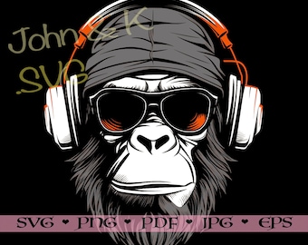 DJ Gorilla SVG: Clipart Cut File for Cricut, Silhouette (Digital Download)