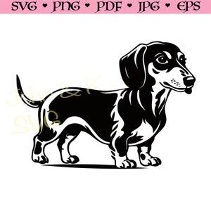 Niedliche Dackel SVG, Welpe cutfile, Cricut Silhouette Dackel Hund Clipart PNG Jpg Pdf EPS Eisen auf Vinyl Lasergravur, kommerzielle Nutzung