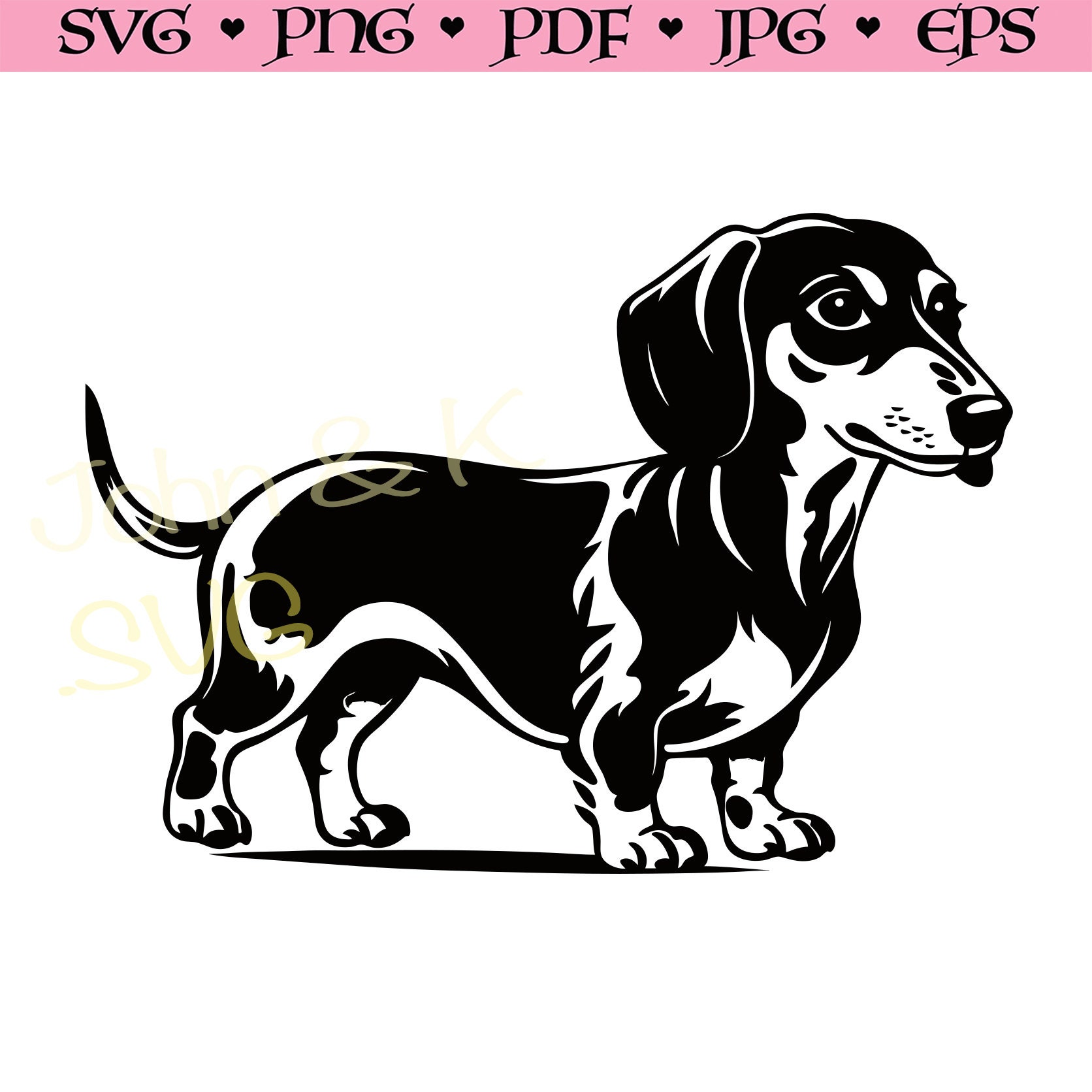 Cute Dachshund SVG, puppy cutfile, Cricut Silhouette Dachshund dog Clipart PNG Jpg Pdf EPS Iron on Vinyl Laser Engraving, Commercial use