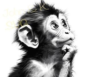Cute Monkey SVG, baby Monkey cutfile, Cricut Silhouette Monkey Baby Animal Clipart PNG Iron on Vinyl Laser Engraving, Commercial use