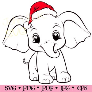 Schattige olifant Svg, Santa olifant Svg, Kerst Clipart, Santa Olifant Svg voor shirt, sticker, mok, Cutfile png Pdf jpg, Commercieel Gebruik