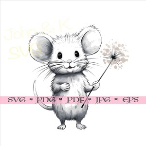 Souris SVG, Souris mignonne SVG, Souris pissenlit cutfile Clipart Cricut Silhouette png jpg pdf eps Fer sur gravure laser vinyle, Utilisation commerciale