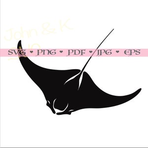 Stingray Svg, ray vector, manta stingray cutfile Clipart Cricut Silhouette png jpg pdf eps Iron on Vinyl Laser Engraving, Commercial use