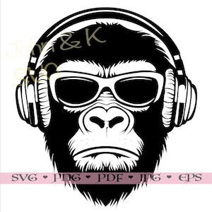 Gorilla Svg, Gorilla Head decal Clipart Cutfile Iron on Vinyl Laser Engraving for Fleece Shirt sticker logo tattoo, Commercial use