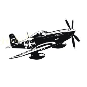 P-51 Mustang Svg,fighter silhouette, Propeller fighter svg, National Aviation Day, WWII fighter Cut File for clothes decoration, png Pdf jpg