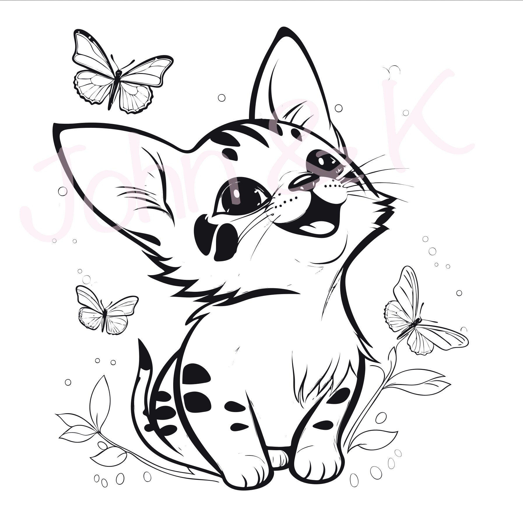 Kitten Svg Kitten With Butterfly Svg Cute Cat Svg Curious Etsy