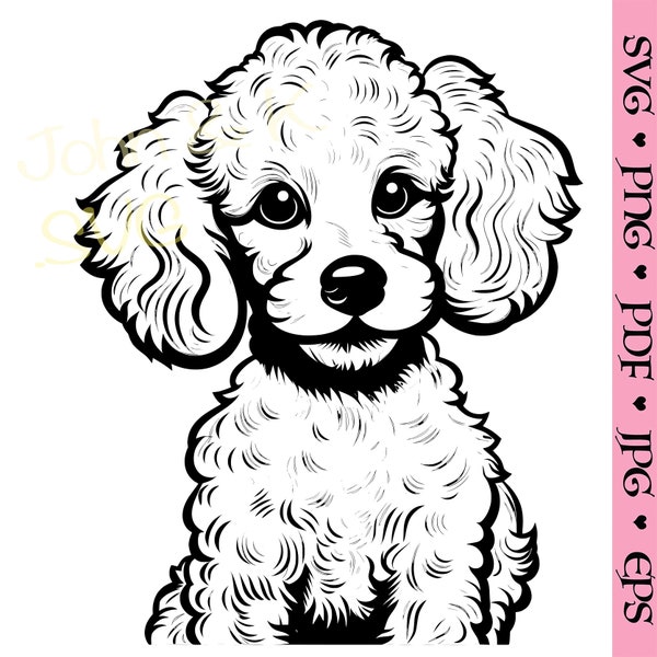 Cute Poodle SVG, puppy cutfile, Cricut Silhouette Poodle puppy Clipart PNG Iron on Vinyl Laser Engraving, Commercial use