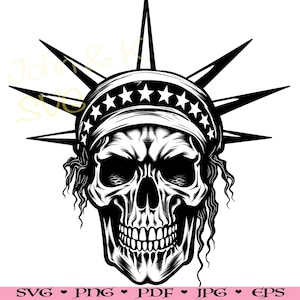 liberty Skull Svg, patriot Skull Svg, American Skull Clipart, crânio Svg para camisa, tatuagem, adesivo, cutfile png Pdf jpg, uso comercial