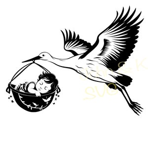 Witte ooievaar Svg, ooievaar en baby Svg, ooievaar Clipart, ooievaar Svg voor fleece, shirt, mok, sticker, Cutfile png Pdf jpg, instant download