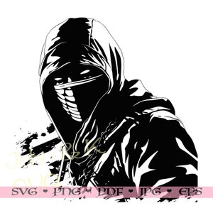 Ninja Svg, Assassin vector, Japan Ninja cutfile Clipart Cricut Silhouette png jpg pdf eps Iron on Vinyl Laser Engraving, Commercial use