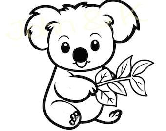 Koala Svg, Cute Koala Svg, Koala eats leaf svg, koala cutfile, Australian animal Svg for clothes, tattoo,  png Pdf jpg , Commercial use