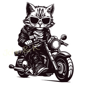 Cartoon Cat in Biker Gear Vector Bundle - Fun and Playful Motorcycle Illustrations svg jpg png pdf for DIY Crafts Decor, commercial use