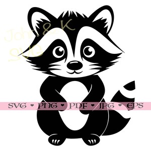 Raton laveur SVG, mignon fichier coupé de raton laveur, Cricut Silhouette Raccoon Clipart png jpg pdf eps Fer sur gravure laser vinyle, utilisation commerciale