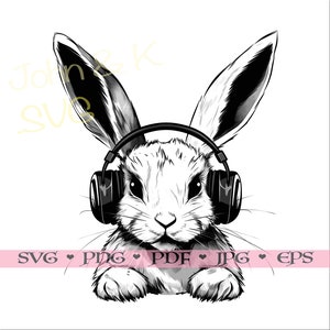 Hase SVG, DJ Bunny Vektor, Schnittdatei Cricut Silhouette Kaninchen Clipart Png Jpg Pdf Png Aufbügeln Lasergravur, kommerzielle Nutzung
