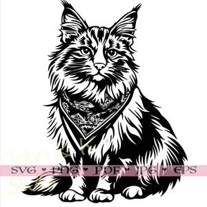 Maine coon Svg, Cowboy chat, fichier coupe chat Clipart Cricut Silhouette png jpg pdf eps fer sur vinyle gravure laser, usage Commercial