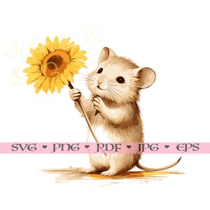 Souris SVG, Souris mignonne SVG, Souris tournesol mur art décor Clipart Silhouette png jpg pdf eps Fer sur vinyle Gravure laser, Utilisation commerciale