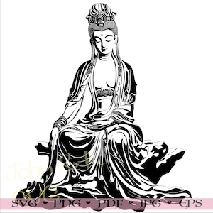 Guanyin Svg, boeddhisme godin decor gesneden bestand Cricut silhouet Png Jpg Pdf opstrijkbare vinyl lasergravure, commercieel gebruik